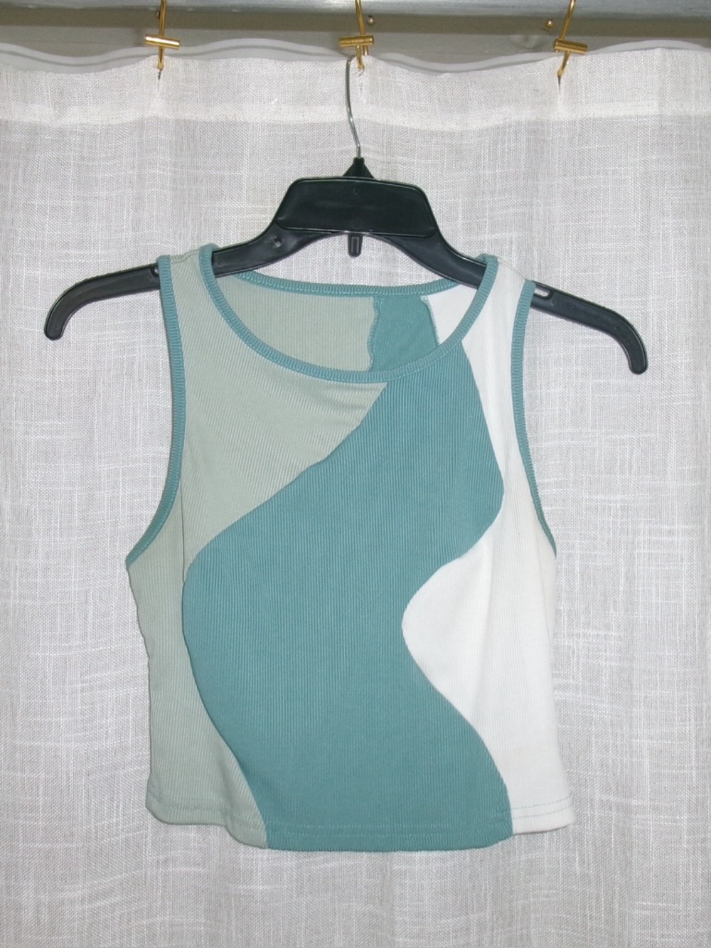 Colorblock Ribbed Tank Top - Teal & White